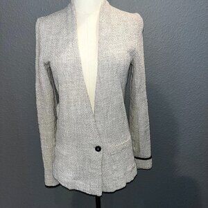 Humanoid Designer Collarless Textured Jacket Cream with Black Piping -EUC -XS